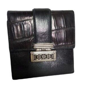 Brighton Large Square Tri Fold Wallet Black Leather Silver Hardware Bag WOMEN'S